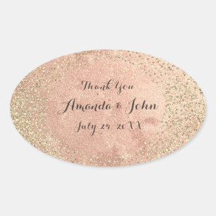 Gold Kupfer Glitter Save The Date Danke Name Ovaler Aufkleber