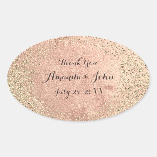 Gold Kupfer Glitzer Save the Date Danke, dass Sie  Ovaler Aufkleber (Vorderseite)