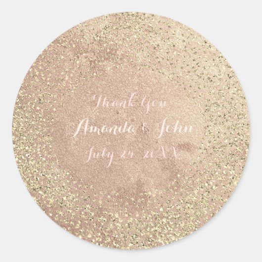 Gold Kupfer Glitzer Save the Date Danke Runde Runder Aufkleber (Vorderseite)