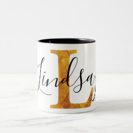 Gold "L" Monogramm mit personalisiertem Namen Zweifarbige Tasse
