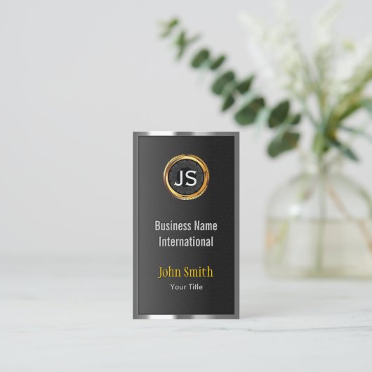 Gold Label Chrome Metal Frame Dunkle Business Card Visitenkarte (Stehend Vorderseite)