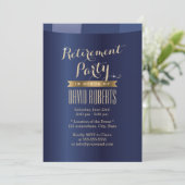 Gold Label Navy Blue Retirement Party Einladungen (Stehend Vorderseite)