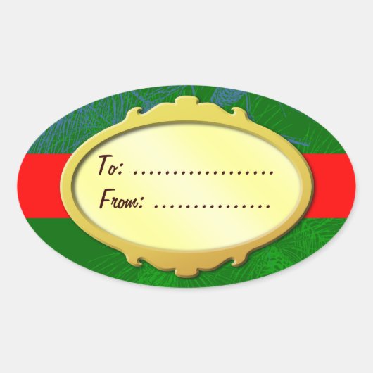 Gold Label Red Ribbon Custom Holiday Geschenktaste Ovaler Aufkleber (Vorderseite)