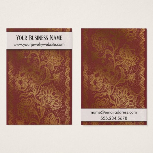 Gold Lace auf Burgundy Earring Holder Display Card (Vorne & Hinten)