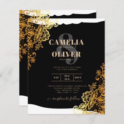GOLD LACE Black All-in1 Wedding INVITE QR Code (Vorne/Hinten)