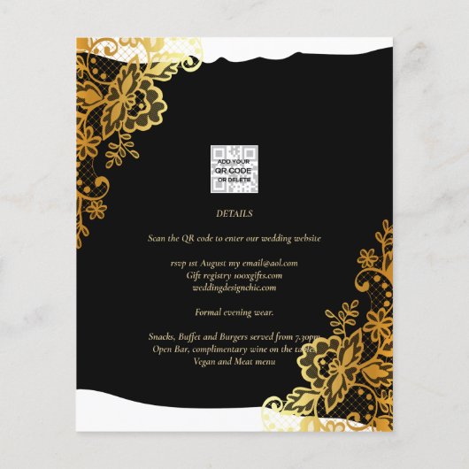 GOLD LACE Black All-in1 Wedding INVITE QR Code (Rückseite)