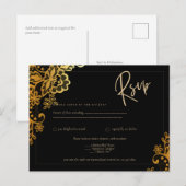 GOLD LACE Black All-in1 Wedding INVITE QR Code Postkarte (Vorne/Hinten)