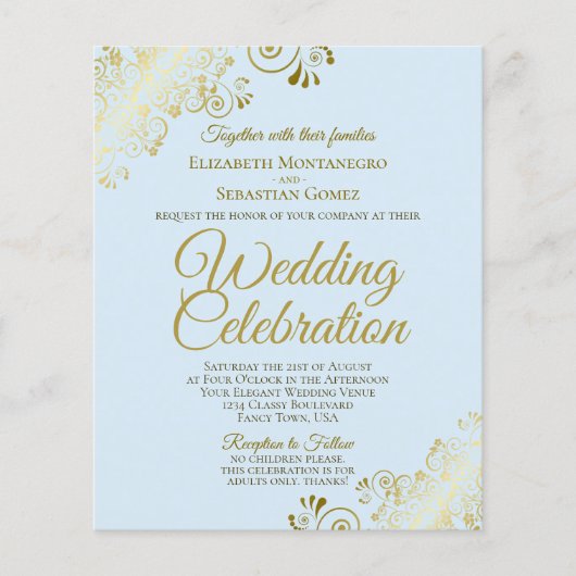 Gold Lace & Blue BUDGET Hochzeit laden nur Erwachs (Vorderseite)