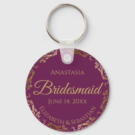 Gold Lace Bridesmaid Wedding Gift Cassis Lila Schlüsselanhänger (Vorderseite)