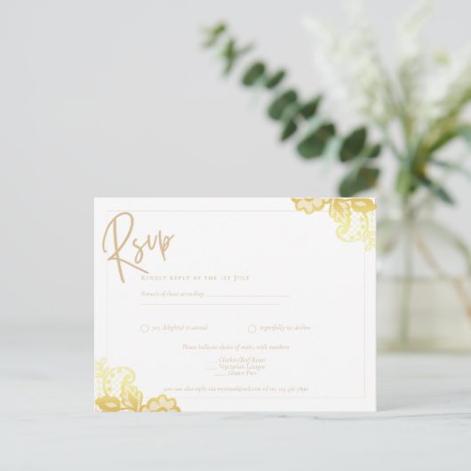 GOLD LACE Budget All-in1 Wedding IINVITE UAWG Postkarte (Stehend Vorderseite)