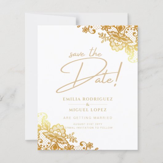 GOLD LACE Budget All-in1 Wedding Save the Date (Vorderseite)