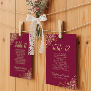 Gold Lace Burgundy Wedding Tischnummer & 10 Namen