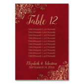 Gold Lace Chic Crimson Red Wedding Chart Tischnummer (Rückseite)