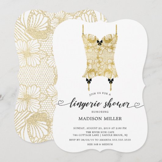 Gold Lace Corset Bridal Lingerie Dusche Einladung (Vorne/Hinten)