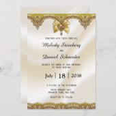 Gold Lace Cream Satin Pearls Jewels Wedding Einladung (Vorne/Hinten)