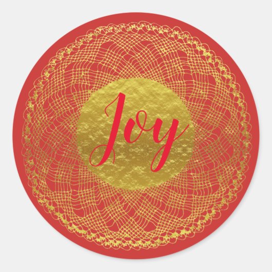 Gold Lace Crochet Doily Red Joy Sticker (Vorderseite)