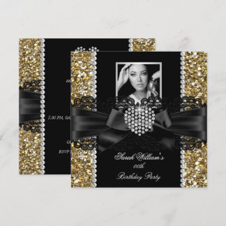 Gold Lace Diamond Heart Foto Geburtstagsparty Einladung