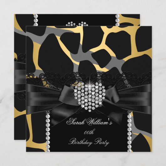 Gold Lace Diamond Heart Wild Birthday Party Einladung (Vorne/Hinten)