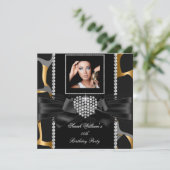 Gold Lace Diamond Heart Wild Birthday Party Foto Einladung (Stehend Vorderseite)