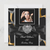 Gold Lace Diamond Heart Wild Birthday Party Foto Einladung (Vorderseite)