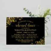 Gold Lace Elegante Black Wedding Probe Dinner Folieneinladung (Stehend vorne)