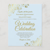 Gold Lace Elegante Blue BUDGET Einladung zur Hochz (Vorderseite)