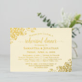 Gold Lace Elegante Cream Wedding Probe Dinner Folieneinladung (Stehend vorne)