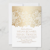 Gold Lace Elegante Vintag White Wedding Einladung (Vorderseite)