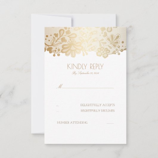 Gold Lace Elegante Wedding RSVP Cards (Vorderseite)