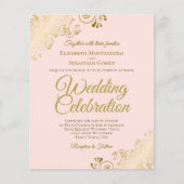 Gold Lace Elegantes rosa BUDGET Hochzeit Einladung (Vorderseite)
