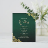 Gold Lace Emerald Green All-in-1 Wedding Einladung (Stehend Vorderseite)