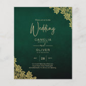 Gold Lace Emerald Green All-in-1 Wedding Einladung (Vorderseite)