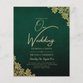 Gold Lace Emerald Green All-in-1 Wedding Einladung (Vorderseite)