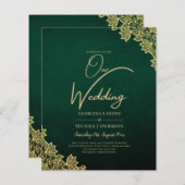 Gold Lace Emerald Green All-in-1 Wedding Einladung (Vorne/Hinten)
