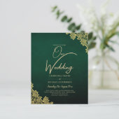 Gold Lace Emerald Green All-in-1 Wedding Einladung (Stehend Vorderseite)