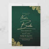 Gold Lace Emerald Green All-in-1 Wedding Einladung (Vorderseite)