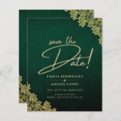 Gold Lace Emerald Green All-in-1 Wedding Einladung (Vorne/Hinten)