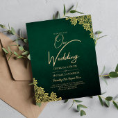 Gold Lace Emerald Green All-in-1 Wedding Einladung
