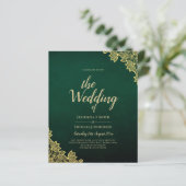 Gold Lace Emerald Green All-in-1 Wedding Einladung (Stehend Vorderseite)