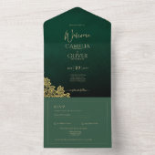 Gold Lace Emerald Green All-in-1 Wedding Einladung (Innen Boden)
