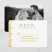 Gold Lace Foto Wedding RSVP Karte (Vorne/Hinten)