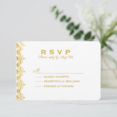 Gold Lace Foto Wedding RSVP Karte (Stehend Vorderseite)