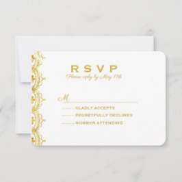 Gold Lace Foto Wedding RSVP Karte