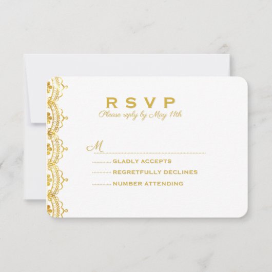 Gold Lace Foto Wedding RSVP Karte (Vorderseite)