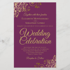 Gold Lace Magenta HAUSHALT Hochzeit Einladung groß