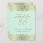 Gold Lace & Mint Green Wedding Tischnummer (Vorne/Hinten)