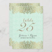 Gold Lace & Mint Green Wedding Tischnummer (Vorne/Hinten)