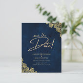 Gold Lace Navy Blue All-in-1 Wedding lädt QR Co. (Stehend Vorderseite)