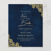 Gold Lace Navy Blue All-in-1 Wedding lädt QR Co. (Vorderseite)