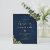 Gold Lace Navy Blue All-in-1 Wedding lädt QR Co. (Stehend Vorderseite)